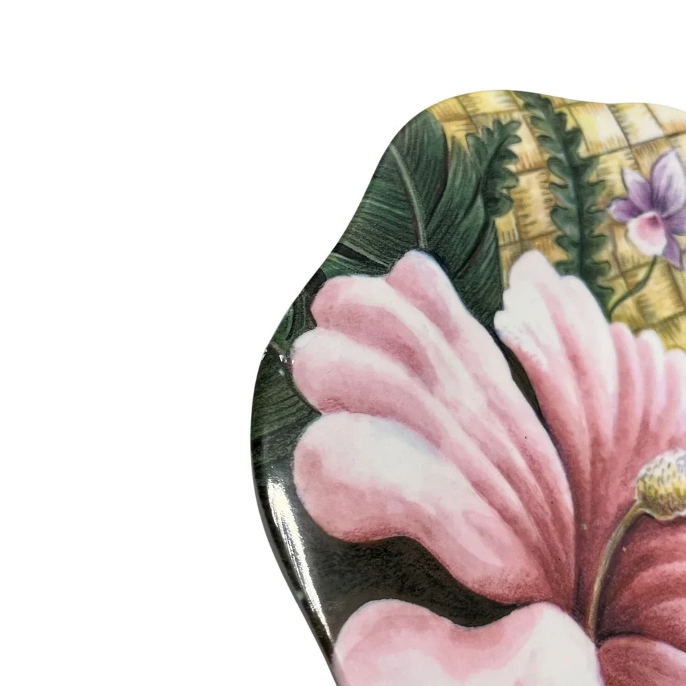 Merritt‎ Set of 4 Tropical Hibiscus Floral Melamine Plates Bamboo Plastic Salad